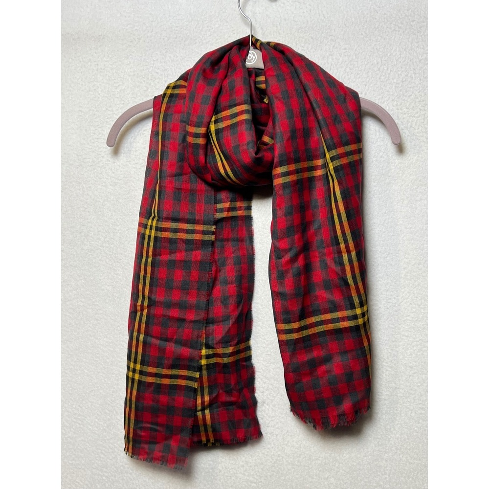 Lochcarron Unisex Scarf Pure New Wool Plaid Red Black Made in Scotland Fringe